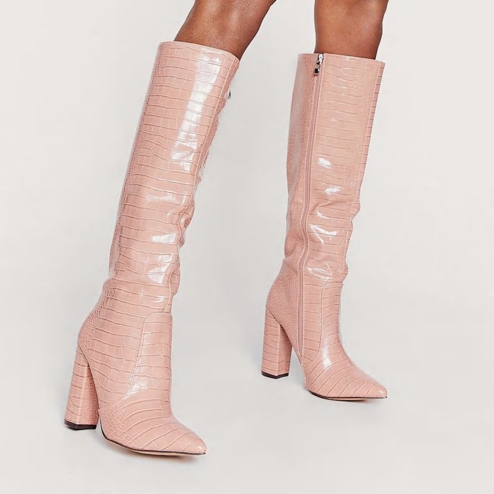 Nasty Gal Nude Pink Croc Boots